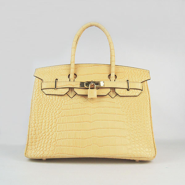 Replica Hermes Birkin 30CM Crocodile Veins Bag Yellow 6088 On Sale